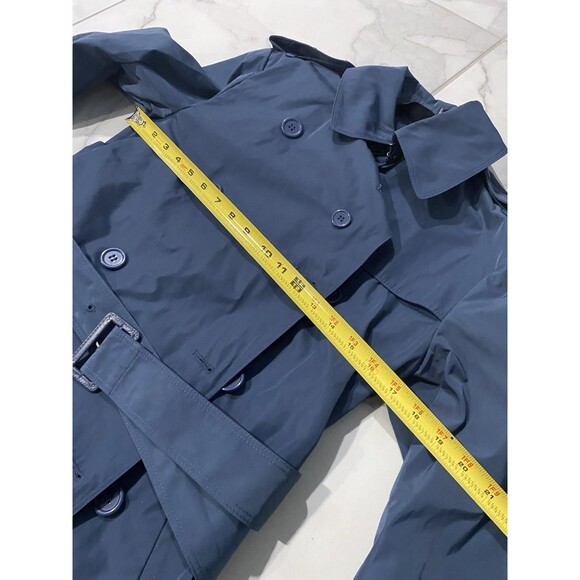 Norma Kamali Trench Coat Jacket Navy Blue Double Breasted Belted Size XS - Picture 3 of 8
